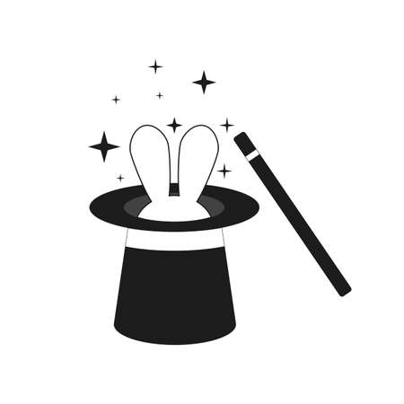 Magic icon. illustration of magic wand and rabbit in hat. Vector for illusionist, party service or event agency.のイラスト素材