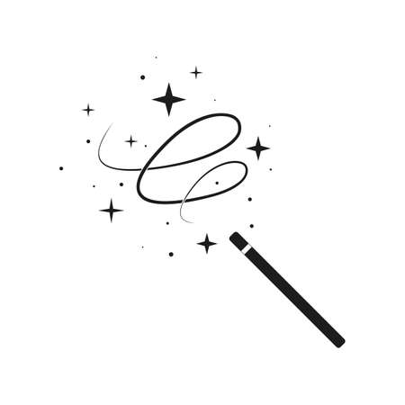 Wand magic stick icon vector template. Magic wand wizard vector icon - movement with stars. Black color vector illustration isolated on white backgroundのイラスト素材