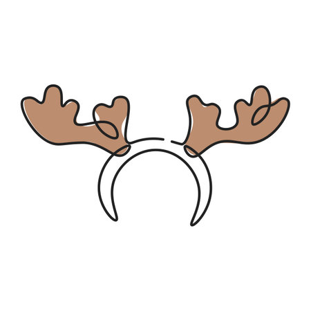 headband with deer antlers drawn in one line. Symbol of Christmas and New Year. Vector illustration isolated on white backgroundのイラスト素材