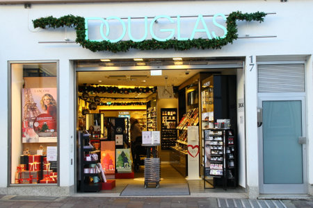 paderborn, nrw, germany, november 18. 2020, view into the branch of the cosmetics retail chain Douglas in the shopping street of Paderborn, NRW, Germanyのeditorial素材