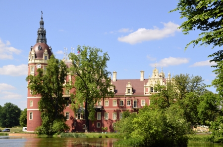 This beautiful castle surrounded by gardens in the English style of the 19th century was inspired by Prince Hermann Pueckler-Muskau  Muskauer Park is part of UNESCO World Heritage Site  It is located on both sides of the Neisse River which is the Polish aのeditorial素材