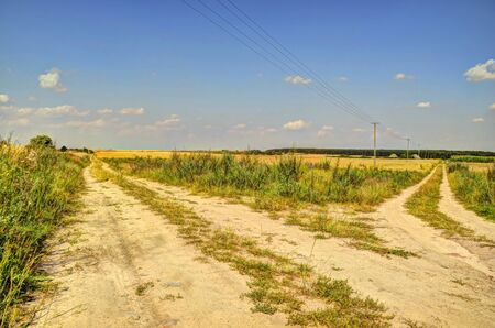 This photo present fork of dirt roads HDR の写真素材