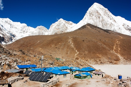 Gorak Shep village and Kala Patthar view point on Everest, Pumo Ri and Nuptse - Nepal のeditorial素材