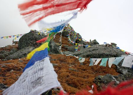 buddhist prayer flags in Nepal の写真素材