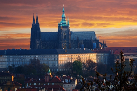 Colorful Prague gothic Castle  prazsky hrad  above the River Vltava in the morning, Czech Republic のeditorial素材