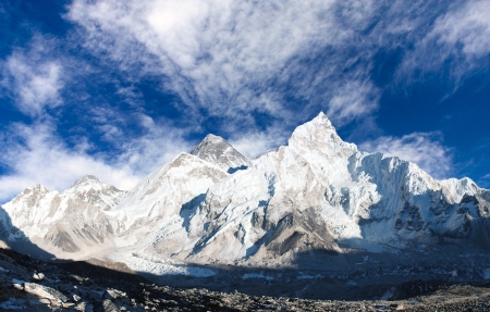 panoramic view of Mount Everest with beautiful sky and Khumbu Glacierの写真素材