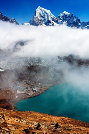 Dudh Pokhari lake, Gokyo, Arakam Tse peak, Chola Tse peak and Ngozumba glacier - way to Cho Oyu base camp - Everest trek - nepal の写真素材