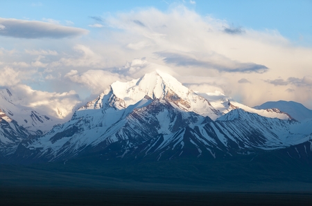 Beautiful evening view from Pamir mountain in Zaalay valley, Kyrgyzstanの写真素材
