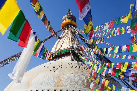 Boudnath stupa in Kathmandu with prayer flags - Nepal の写真素材