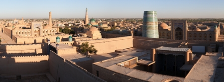 Panoramic view of Khiva  Chiva, Heva, Xiva, Chiwa, Khiveh  - Xorazm Province - Uzbekistan - Town on the silk roadの写真素材