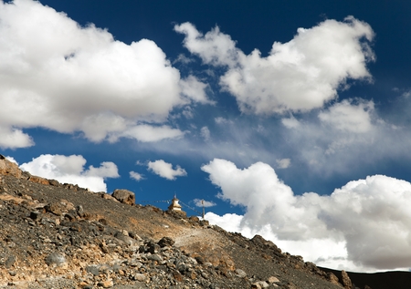 stupa on hill between cloud - Zanskar trek - Ladakh - Indiaの写真素材