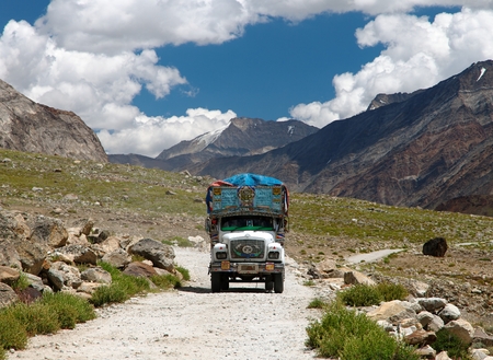 INDIA, LADAKH, CIRCA SEPTEMBER 2013 - Colorful truck in Indian Himalayas - Ladakh - Jammu and Kashmir.のeditorial素材