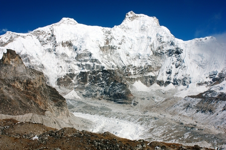 hungchhi peak and Chumbu peak above Ngozumba glacier from Cho Oyu base camp - trek to Everest base camp - Nepalの写真素材