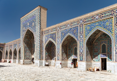 View of Tilla-Kari medressa - Registan - Samarkand - Uzbekistanの写真素材