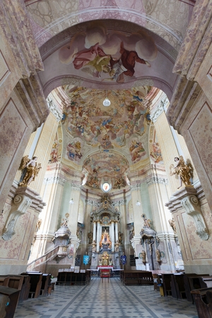 KRTINY, CZECH REPUBLIC, 26TH APRIL 2014 - interiors of Pilgrimage Church in Krtiny village of the Name of Virgin Mary from famous baroque architect Jan Blazej Santini Aichel - since 1750 yearのeditorial素材