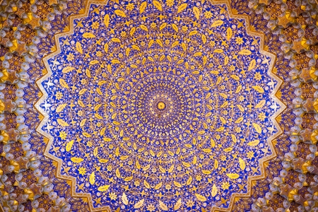 SAMARKAND, UZBEKISTAN - 18TH OF JUNE 2013: Fragment of beautiful interior of ancient Tillya Kary Madrassah in Samarkand, Uzbekistan. It is one of the foremost interesting place in Central Asiaのeditorial素材