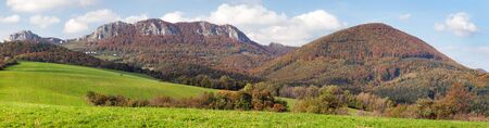 Autumnal panoramic view of Vrsatec and Vrsatecke Podhradie village - Slovakiaの写真素材