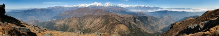 Panoramic view of himalayas range from Pikey peak - trek from Jiri Bazar to Everest base camp - Nepalの写真素材