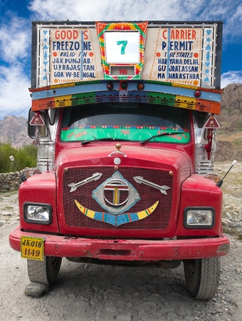 INDIA, LADAKH, CIRCA SEPTEMBER 2013 - Colorful truck in Indian Himalayas - Ladakh - Jammu and Kashmir.のeditorial素材