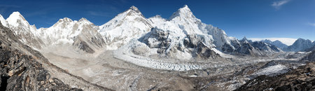 Beautiful view of mount Everest, Lhotse and nuptse from Pumo Ri base camp - way to Everest base camp...