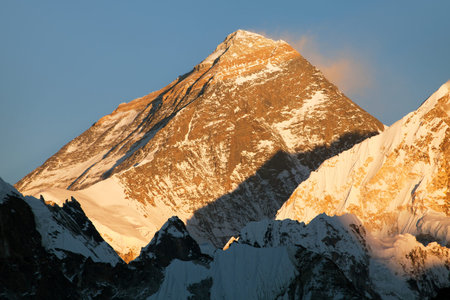 Evening view of Mount Everest from gokyo valley, way to Mount Everest base camp, Sagarmatha national park, Khumbu, Nepalの写真素材