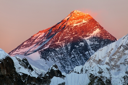 Evening view of Mount Everest from gokyo valley, way to Mount Everest base camp, Sagarmatha national park, Khumbu, Nepalの写真素材