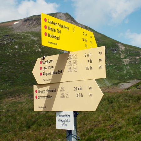 Signpost of hiking trails in the Alpの写真素材