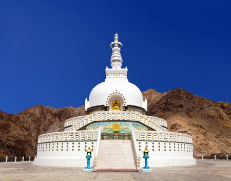 Tall Shanti Stupa near Leh, Ladakh, Jammu and Kashmir, Indiaの写真素材