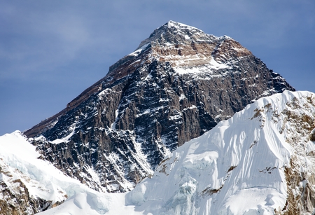 Top of Mount Everest from Kala Patthat, way to Everest base camp, Sagarmatha national park, Khumbu valley, Nepalの写真素材