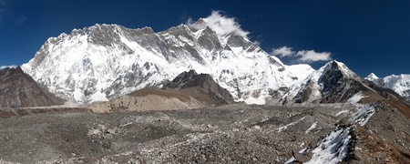 Panoramic view of mount Lhotse Lhotse Shar Nuptse and south rockface Lhotse glacier and Island Peak Imja tse  Sagarmatha national park  way to Island peak base camp  Nepalの写真素材
