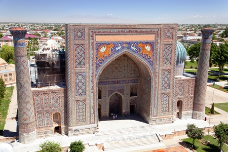 View of Sher Dor Medressa - Registan - Samarkand - Uzbekistanの写真素材