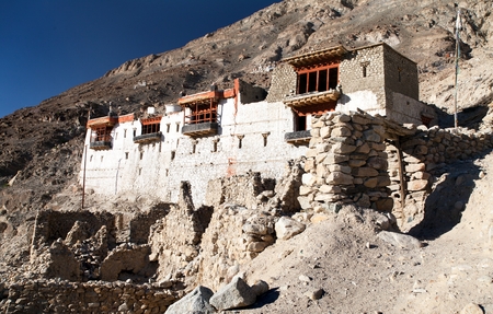 Ruins of royal palace in Tiger or Tiggur village in Nubra valley, Ladakh, Jammu and Kashmir, India - Nubra valley was old kingdom in Karakoram mountainsのeditorial素材