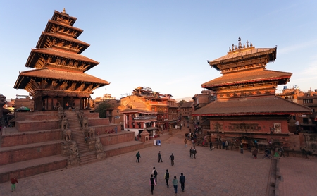 BHAKTAPUR, NEPAL, 10th DECEMBER 2014 - Evening view of Nyatapola Pagoda on Taumadhi Square in Bhaktapur, Kathmandu Valley, Bhaktapur is one of the best historic town in Nepalのeditorial素材