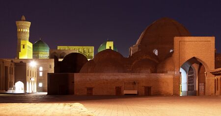 Night view of Kalon minaret - Bukhara - Uzbekistanの写真素材