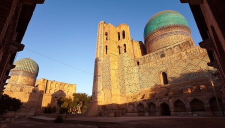 Evening view of Bibi-Khanym mosque - Registan - Samarkand - Uzbekistanの写真素材