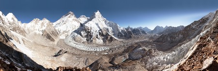 Beautiful view of mount Everest, Lhotse and nuptse from Pumo Ri base camp - way to Everest base camp, Khumbu valley, Sagarmatha national park, Nepalの写真素材