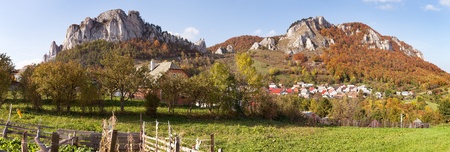 Autumnal panoramic view of Vrsatec and Vrsatecke Podhradie village - Slovakiaの写真素材