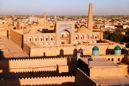 Evening view of Khiva Chiva, Heva, Xiva, Chiwa, Khiveh - Xorazm Province - Uzbekistan - Town on the silk roadの写真素材