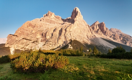 Morning view of Monte Pelmo, one of the best mountains in italian Dolomitesの写真素材