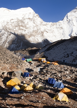 Base Camp of Island Peak Imja Tse near Mount Everest, Khumbu valley, Sagarmatha national park, Nepalの写真素材