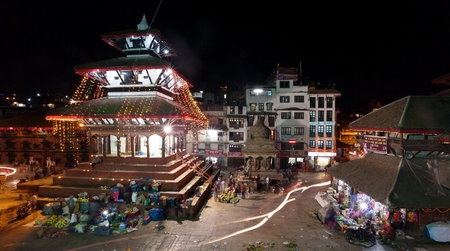 KATHMANDU, NEPAL, 23RD OCTOBER 2014 - Night view of Kathmandu Durbar square during festivalのeditorial素材