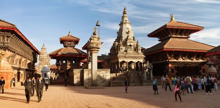 BHAKTAPUR, NEPAL, 10th DECEMBER 2014 - Temples of Durbar Square with people in Bhaktapur, Kathmandu valey, Nepalのeditorial素材