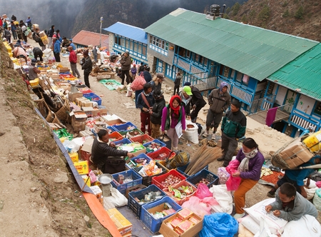 NEPAL, NAMCHE BAZAR, 13th MAY 2016 - bazaar in Namche Bazar village, there is center of Khumbu Valley, Sagarmatha national park, Nepalのeditorial素材