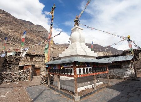 Stupa in Manang villlage, round Annapurna circuit trekking trail, Nepalの写真素材