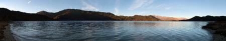 Evening panoramic view of Rara Daha or Mahendra Tal Lake - Rara trek - great himalayan trail -...
