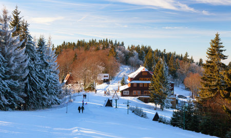 Portas chalet, wintry view from Javorniky mountains, Slovak and Czech Republic border, morning view