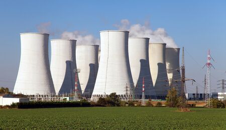 Nuclear power plant, cooling towers - Slovakiaの写真素材