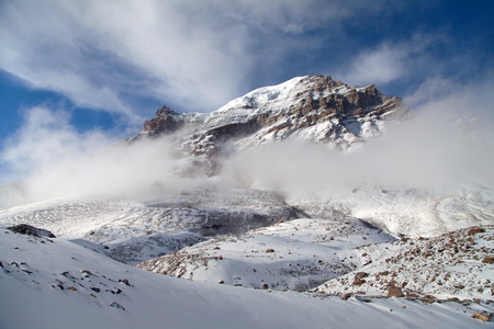 Thorung peak, view from Thorung La pass 5416 m. The highest point of Annapurna circuit trek, Nepalの写真素材