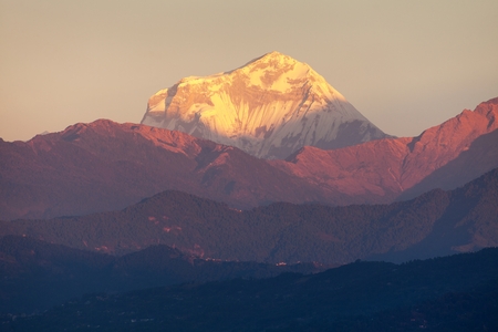 Morning panoramic view of Mount Dhaulagiri from Poon Hill view point, Nepalese Himalayas mountainsの写真素材