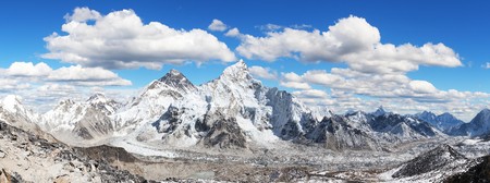 himalaya, panoramic view of himalayas mountains, Mount Everest with beautiful sky and Khumbu Glacier - way to Everest base camp, Khumbu valley, Sagarmatha national park, Nepal Himalazas mountainsの写真素材